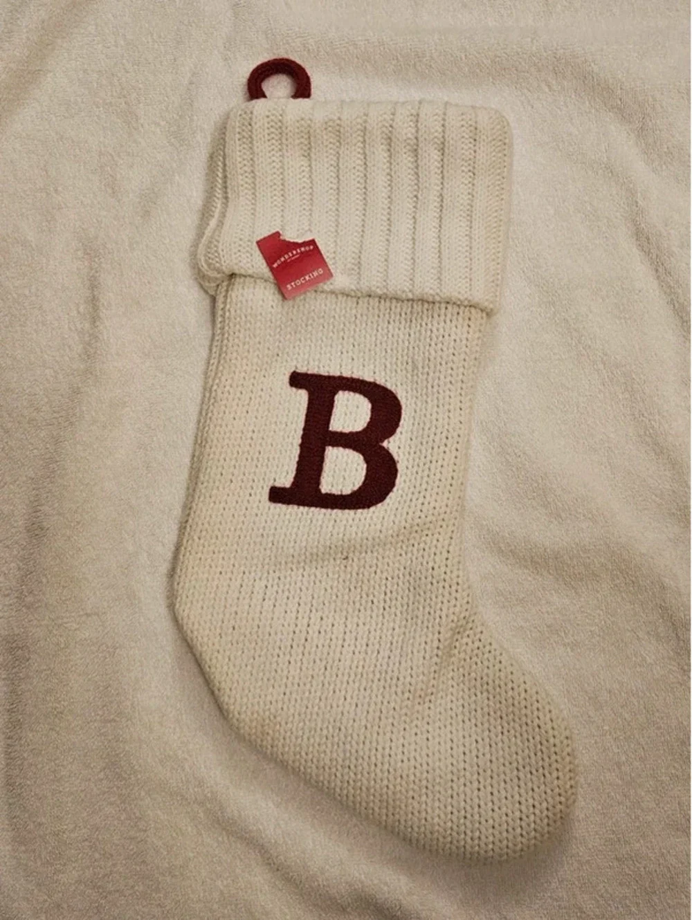 Wondershop Monogram B Christmas Stocking Cream Knit Burgundy Initial Holiday